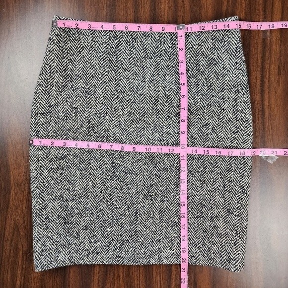 Vintage Laundry By Shelli Segal Leather Wool Pencil Skirt Black Herringbone 6 - Picture 8 of 15